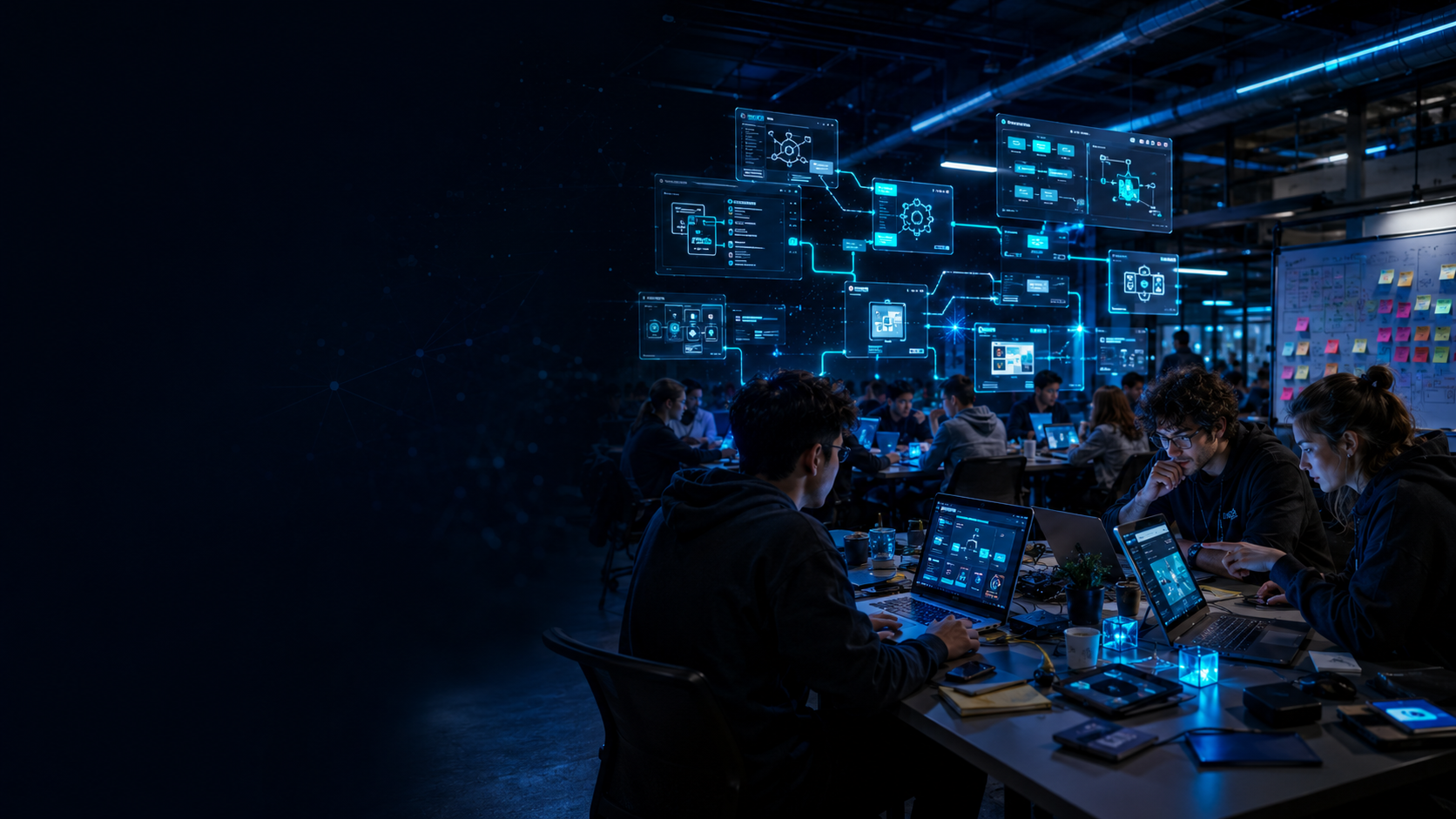 Étudiants en atelier pratique sur des outils d'IA et de no-code